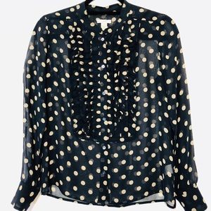 J. Crew Navy Blue Polka Dot Sheer Blouse